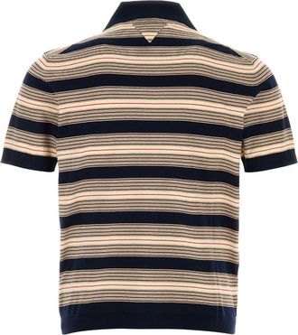 Prada Striped Stretch Cotton Blend Polo Shirt - Navy