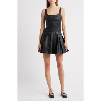 En Saison Pleated Faux Leather Minidress in Black at Nordstrom Rack, Size X-Small