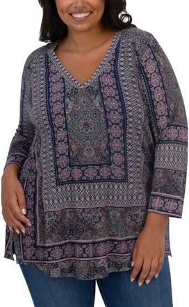 Lucky Brand Border Print Top in Maroon Multi at Nordstrom Rack, Size 2X