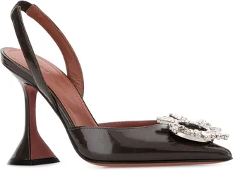 Amina Muaddi Womens Begum Sling Heel Brown Leather