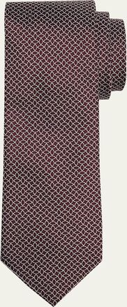 Ermenegildo Zegna Mens Burgundy Oval-Print Silk Jacquard Tie