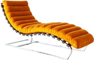 PIB Chaise longue de terciopelo &aacute;mbar y acero cromado