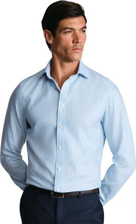 CHARLES TYRWHITT Non-iron Striped Herringbone Shirt in Light Blue at Nordstrom, Size 15.5 - 33