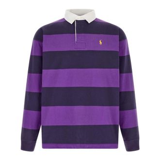 Polo Ralph Lauren Tops, Heren, Paars, XL, Katoen, Big Fit Gestreepte Jersey Rugby Shirt