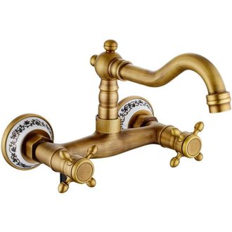 OEM Grifo De Cocina Mural Vintage Con Giro De 360&deg;, Grifo Mezclador De Lavabo Vintage De Cer&aacute;mica Y Lat&oacute;n Con Agua Fr&iacute;a Y Caliente, Mezclador De Fregadero