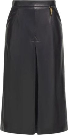 Roberto Cavalli Zwarte Leren Midi Rok Vrouw - Dames - Midirokken - Zwart - S - Rokken