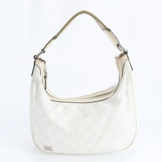 Gucci White Canvas Leather Handbag Shoulder Bag Tote Bag (Pre-Owned)