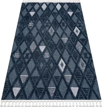 RugsX Rugsx - Alfombra Sevilla Y499b Conducci&oacute;n, Diamantes Azul Franjas Bereber Marroqu&iacute; Shaggy Blue 80x150 Cm