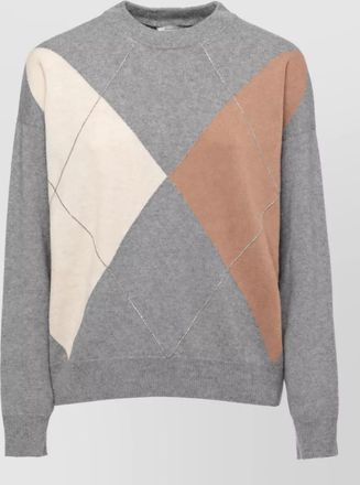 PESERICO wool silk cashmere geometric pattern crewneck sweater