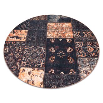 RugsX Antika Alfombra Ancient Chocolate Circulo, Patchwork Moderno, Griego Lavable - Negro / Terracota Black Circulo 160 Cm