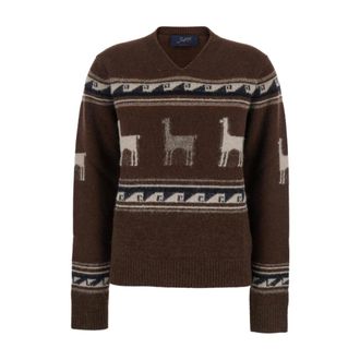 Seafarer Truien & Vesten, Dames, Bruin, XS, Wol, Lama-motief V-hals Trui
