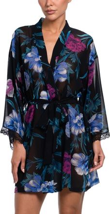 In Bloom by Jonquil Bailee Floral Chiffon Wrap Robe in Black at Nordstrom, Size X-Small/small