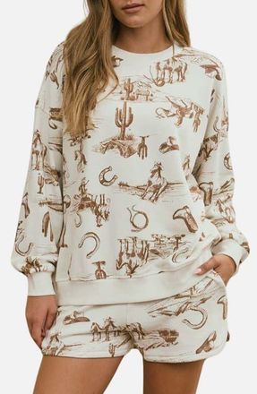 J.O.A. Western Graphic Cotton Blend Top & Shorts Set in Cream Multi at Nordstrom, Size Medium
