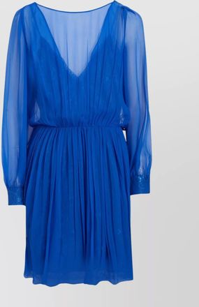 Alberta Ferretti lace detailed pleated sheer v-neck dress