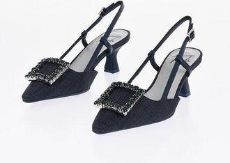 Roberto Festa Milano Canvas Slingback Pumps with Jewel Buckle and 7cm Heel size 38,5