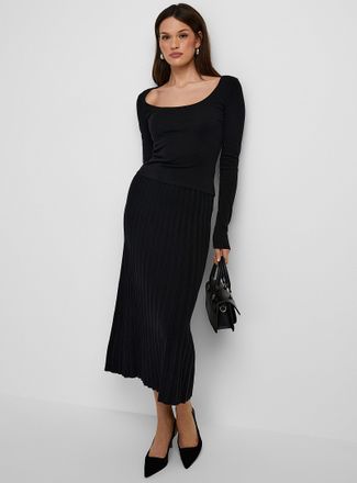 Icone Womens Pleated thick-knit midi skirt