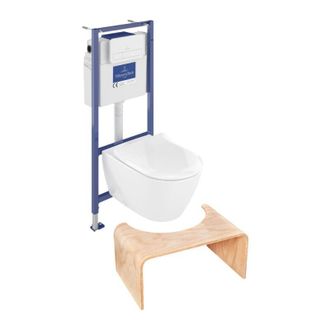 Villeroy & Boch Pack Inodoro Villeroy Et Boch Subway 2.0 Sin Reborde Con Asiento De Cierre Suave + Estructura De Soporte De Suelo Y Pared Viconnect Pro + Placa Cromad