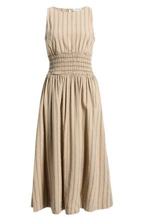 Nordstrom Smocked Waist Midi Dress in Tan- Black Sonjay Stripe at Nordstrom, Size Xx-Large