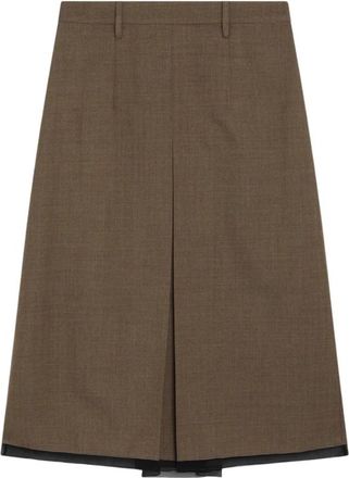 Prada Rok van scheerwol halflang - Dames - Midirokken - Bruin - M - Wol - Rokken
