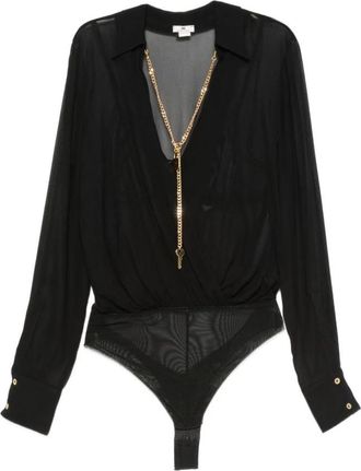 Elisabetta Franchi Bodysuit van Mesh met Kettingdetail - Dames - Bodies - Zwart - S - Tops