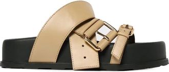 Moschino Sandalen met lage plateauzool en riem - Dames - Sandalen - Beige - 39 EU - Leer - Schoenen