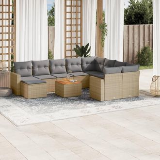 vidaXL Juego De Sof&aacute;s Jard&iacute;n Con Cojines Beige Mezcla 11 Pzas Rat&aacute;n Pe Vidaxl