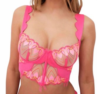 For Love & Lemons Graphic Hearts Bustier Top In Pink