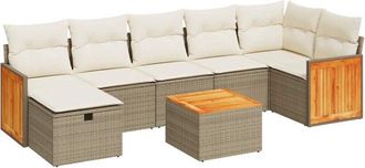 vidaXL Set De Sof&aacute;s De Jard&iacute;n Y Cojines 8 Piezas Rat&aacute;n Sint&eacute;tico Beige Vidaxl