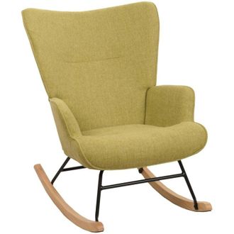 Hhg Sedia a dondolo 728, imbottita poltrona tv, legno massiccio metallo stoffa/tessuto 320g/m&sup2;, verde