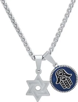 Steeltime Mens Star of David & Hamsa Pendant Necklace in Silver at Nordstrom Rack
