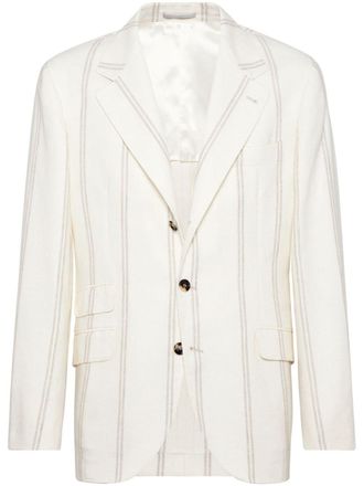 Brunello Cucinelli Gestreepte blazer met enkele rij knopen - Wit