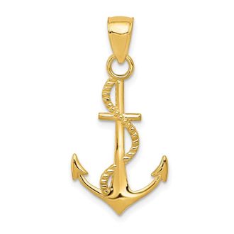 Diamond2Deal 14k Gold Polished Anchor Rope Pendant