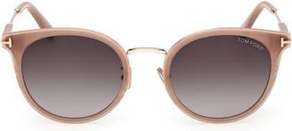 Tom Ford 54mm Round Sunglasses in Beige Rose Gold /Grad Smoke at Nordstrom