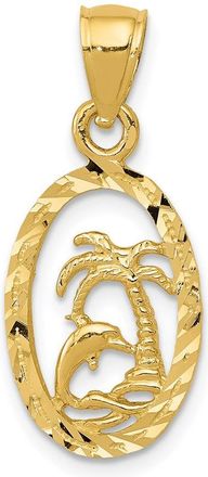 Diamond2Deal 14k Yellow Gold Dolphin and Palm Tree Pendant