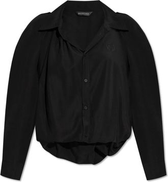 Balenciaga Overhemd met geborduurd logo - Dames - Overhemden - Zwart - S - Leer - Overhemden