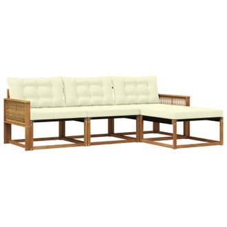 vidaXL Conjunto De Sof&aacute;s De Exterior Con Coj&iacute;n 4 Pcs Natural Y Crema Vidaxl
