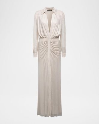 Bcbgmaxazria Plunging Metallic Mesh Shirt Gown