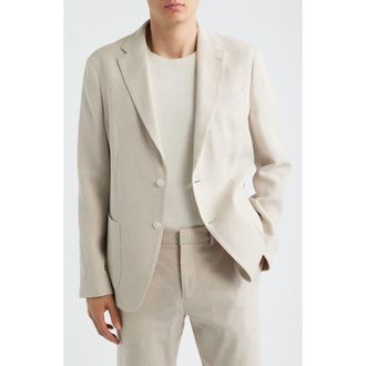 BOSS Hanry Slim Fit Tan Textured Cotton & Linen Blend Sport Coat in Open Beige at Nordstrom, Size 48 Regular