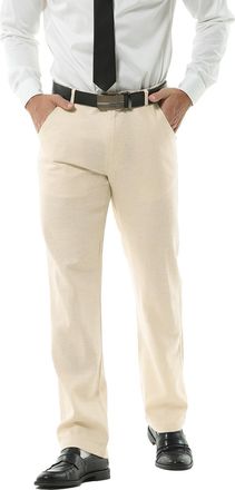 Hoerev Mens Summer linen Casual Trousers, Casual Pants - Beige - 33W x Regular