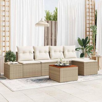 vidaXL Vidaxl - Conjunto De Sof&aacute; De Jard&iacute;n Con Coj&iacute;n 6 Pcs Beige Polirat&aacute;n