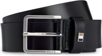 BOSS Italian-leather belt with signature-stripe keeper trim