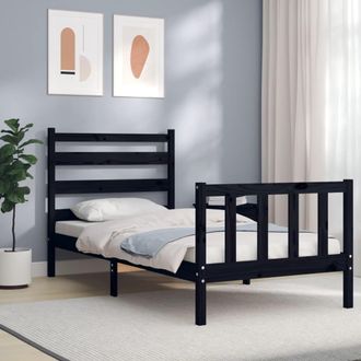vidaXL Vidaxl - Estructura De Cama Individual Con Cabecero Madera Maciza Negro