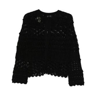 Semicouture Scallop Trim Crochet Cardigan - female - Semicouture - Cardigans - Black - L - Knitwear