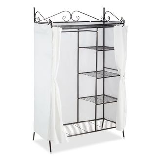 Relaxdays Armario Abierto Country, Perchero Recibidor, Vestidor Con Cubierta, Metal-tela, 1 Ud, 172 X 105 X 45 Cm, Negro - Relaxdays