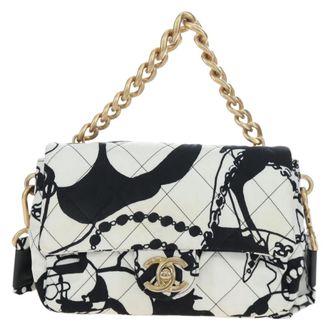 Chanel Deer Coco Flap Quilted Printed Fabric White Satin Handbag (Pre-Owned)