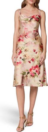 DKNY Floral Cowl Neck Satin Dress in Eggshell Multi at Nordstrom, Size 14