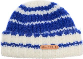 J.W.Anderson Striped Brushed Alpaca-blend Beanie - Blue - One Size