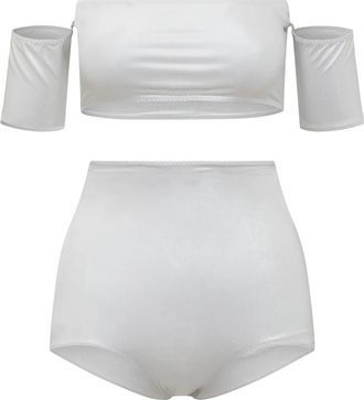 Alessandro Vigilante Hoog getailleerde band top badpak set - Dames - Bikinis - Grijs - XS - Leer - Badmode