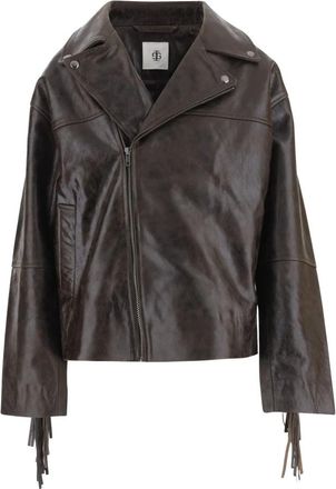 The Garment Leren jas met franjes - Dames - Leren en Su&egrave;de Jassen - Bruin - 2XS - Leer - Jassen
