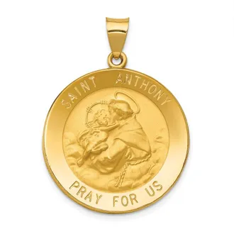 Diamond2Deal 14k Yellow Gold and Satin Hollow Large St. Anthony Medal Pendant